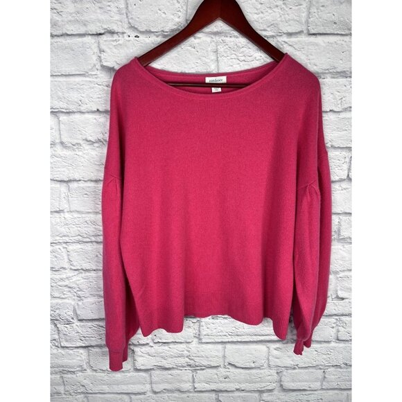 SUNDANCE Women's Hot Pink Cashmere Balloon Sleeve Sweater Large - Picture 1 of 5